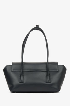 Estro’s black leather shoulder bag combines elegance with functionality, offering long handles for versatile wear - reverse.