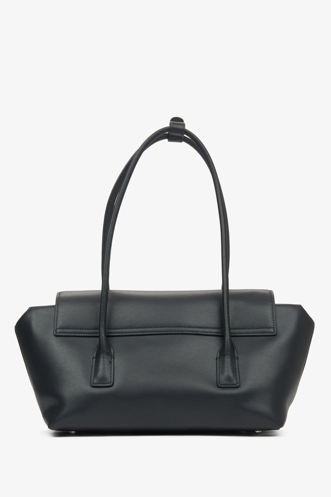 Estro’s black leather shoulder bag combines elegance with functionality, offering long handles for versatile wear - reverse.