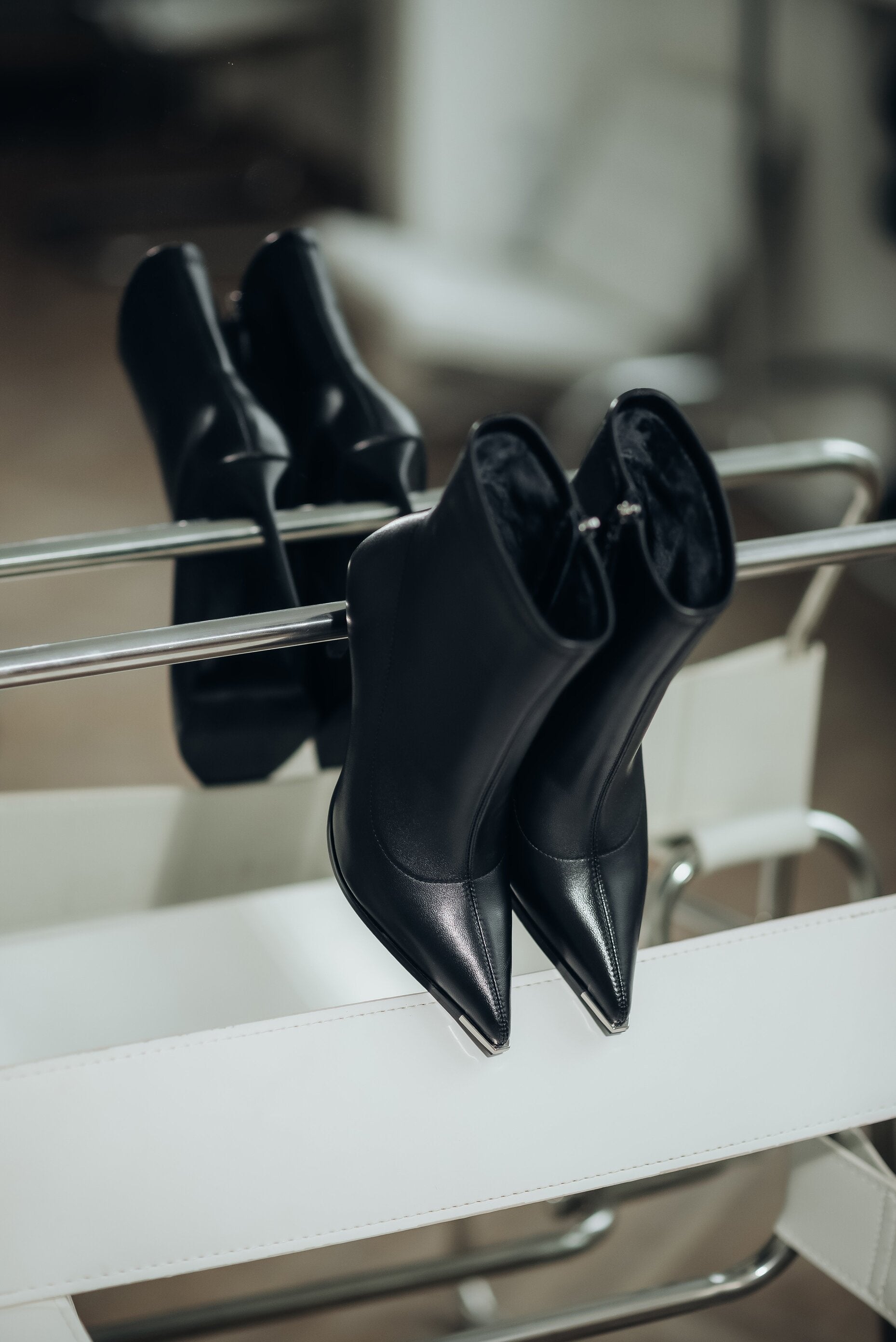 Black Stiletto Ankle Boots for Women in Leather with an Elastic Shaft by Estro.