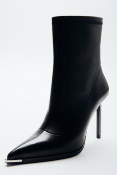 Women's Black Leather Stiletto Ankle Boots with an Elastic Shaft Estro ER00116620