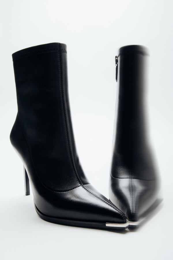 Women's Black Leather Stiletto Ankle Boots with an Elastic Shaft Estro ER00116620
