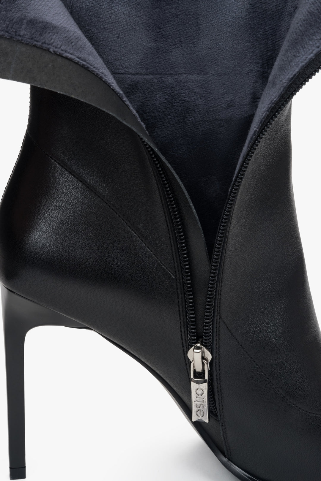 Women's Black Leather Ankle Boots Featuring a Stiletto Heel and Elastic Shaft by Estro