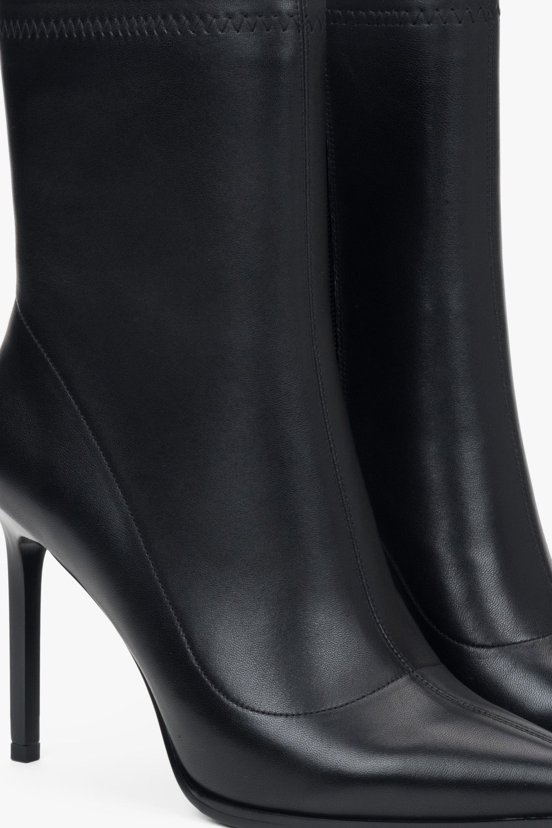 Premium Black Leather Stiletto Ankle Boots with an Elastic Shaft for Women by Estro