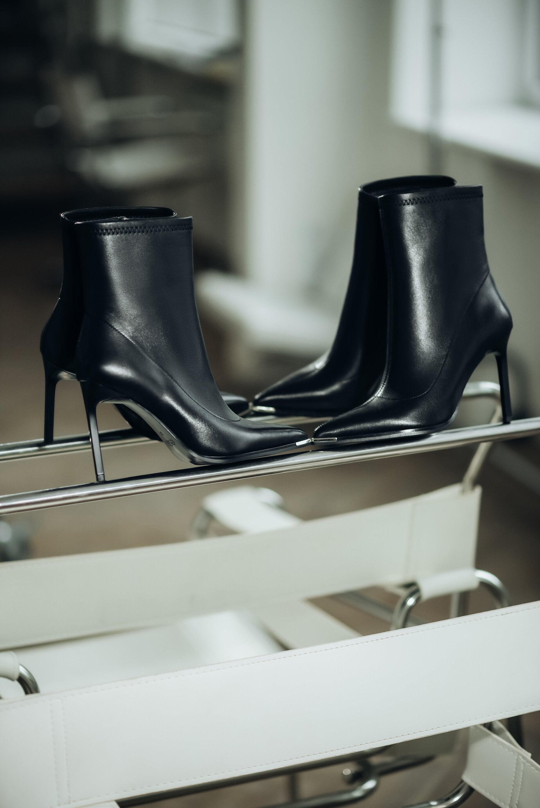 Black Stiletto Ankle Boots for Women in Leather with an Elastic Shaft by Estro.