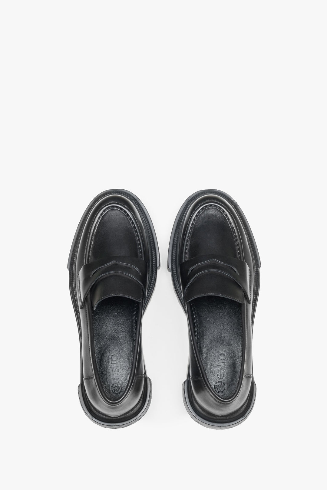 Women's Black Leather Chunky Platform Loafers Estro ER00110029