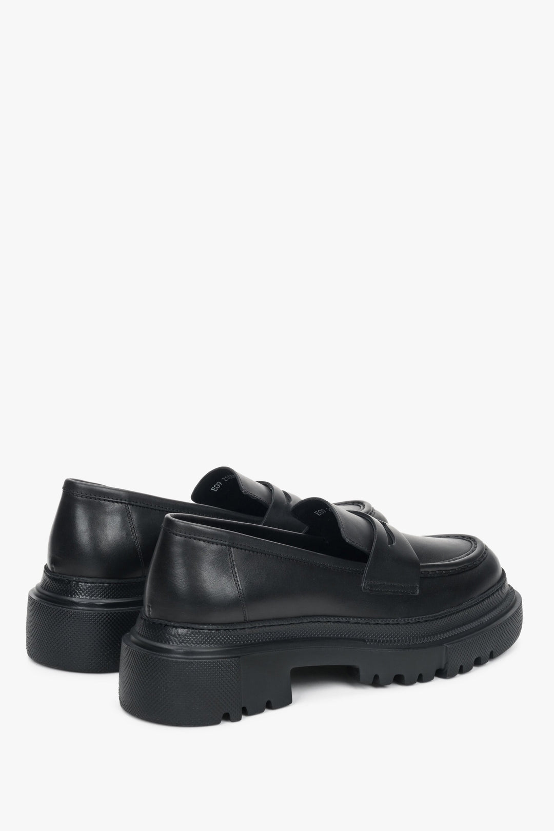 Women's Black Leather Chunky Platform Loafers Estro ER00110029