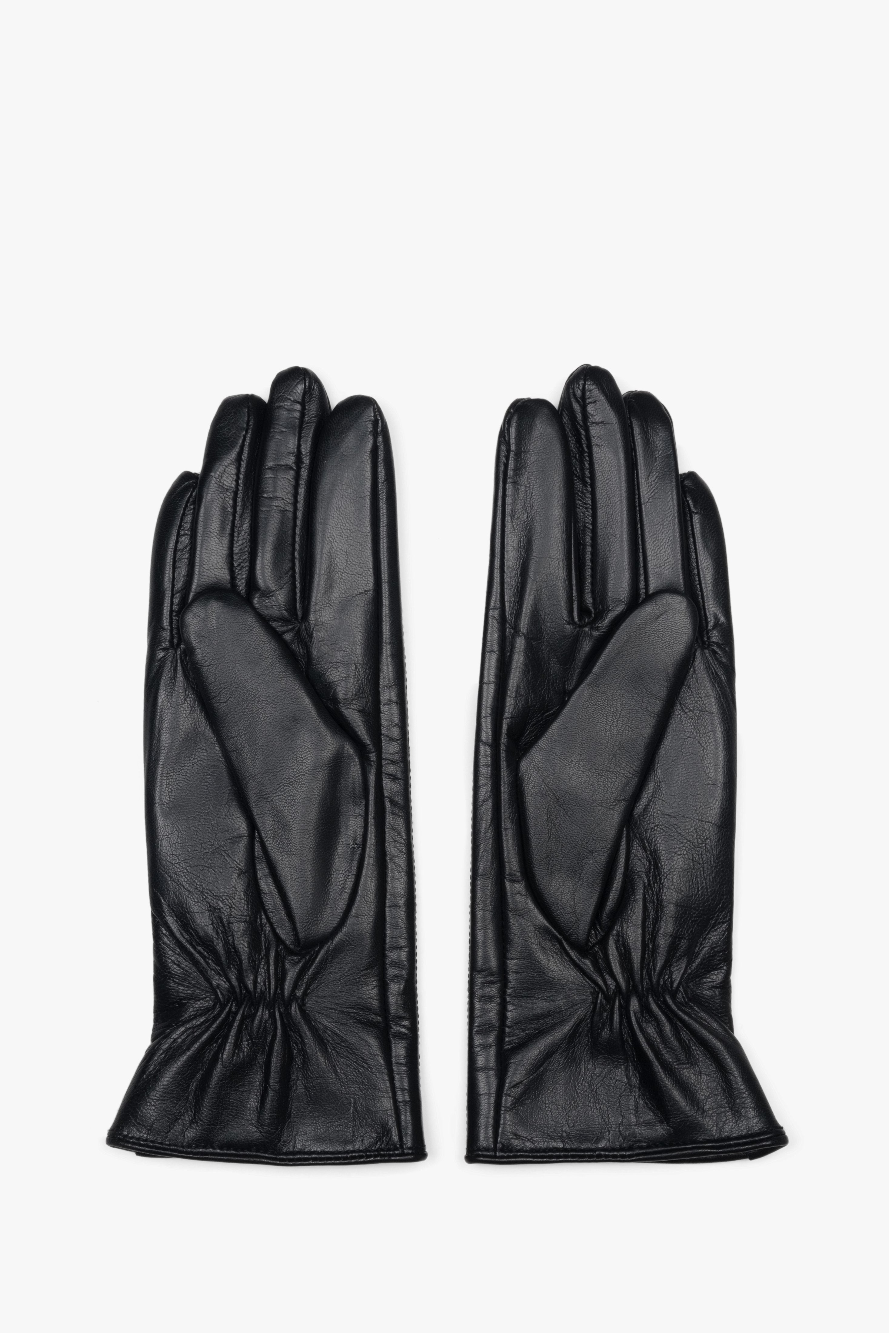 Classic black wool-lined women's gloves made from genuine natural leather.
