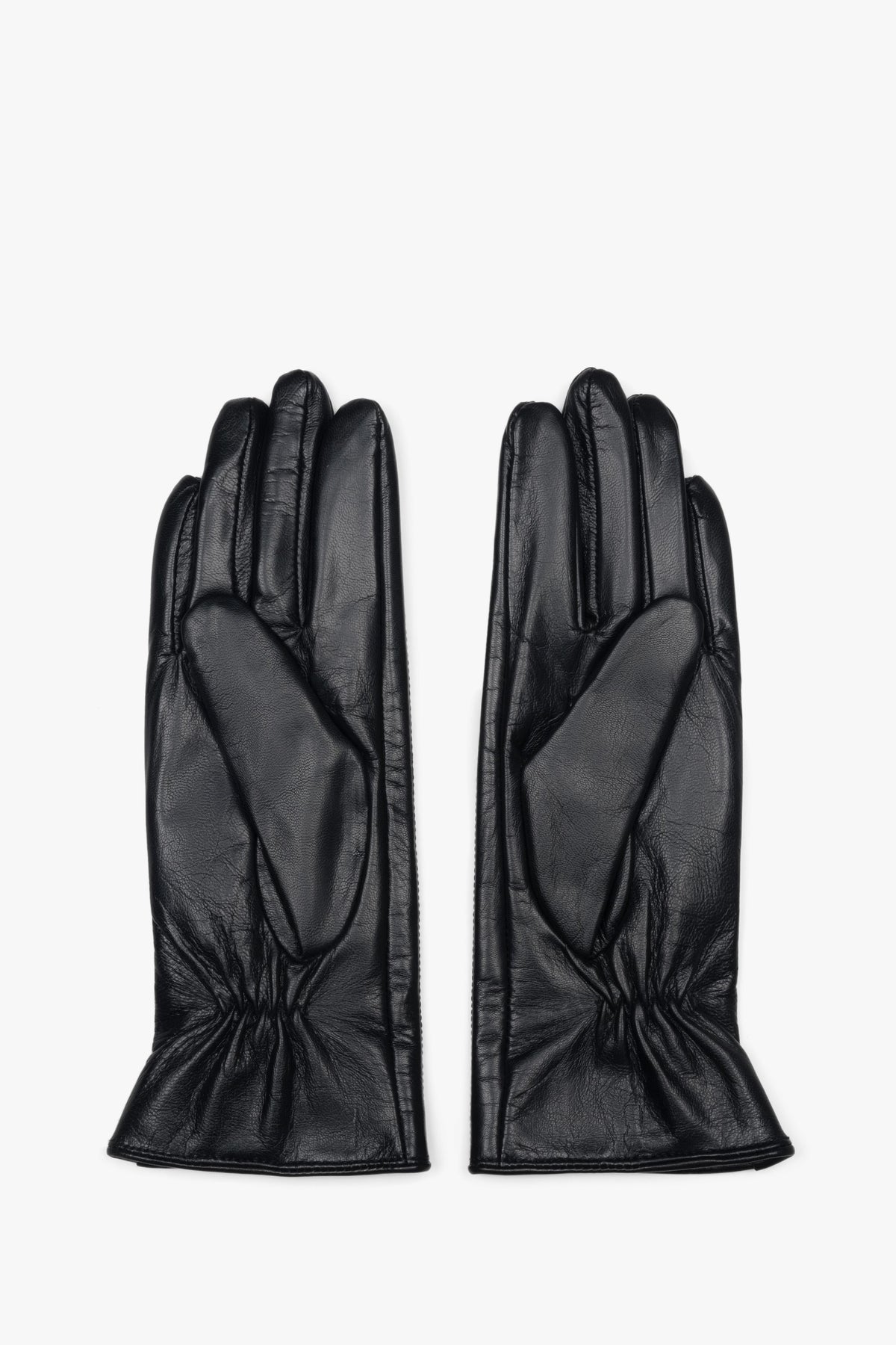 Classic black wool-lined women's gloves made from genuine natural leather.