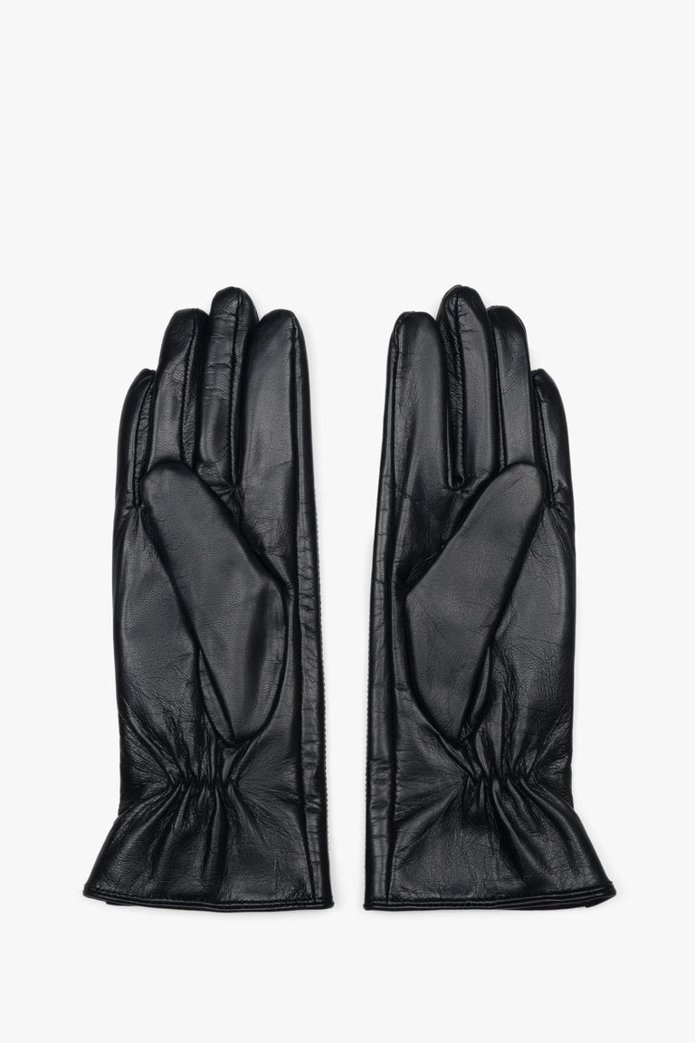 Classic black wool-lined women's gloves made from genuine natural leather.