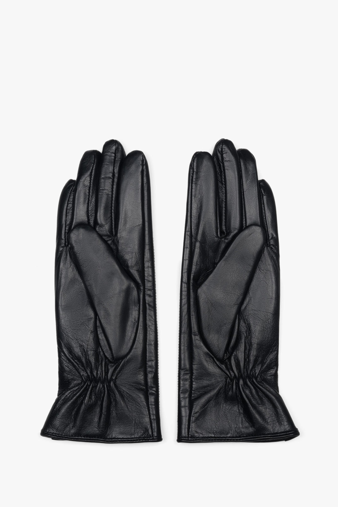 Classic black wool-lined women's gloves made from genuine natural leather.
