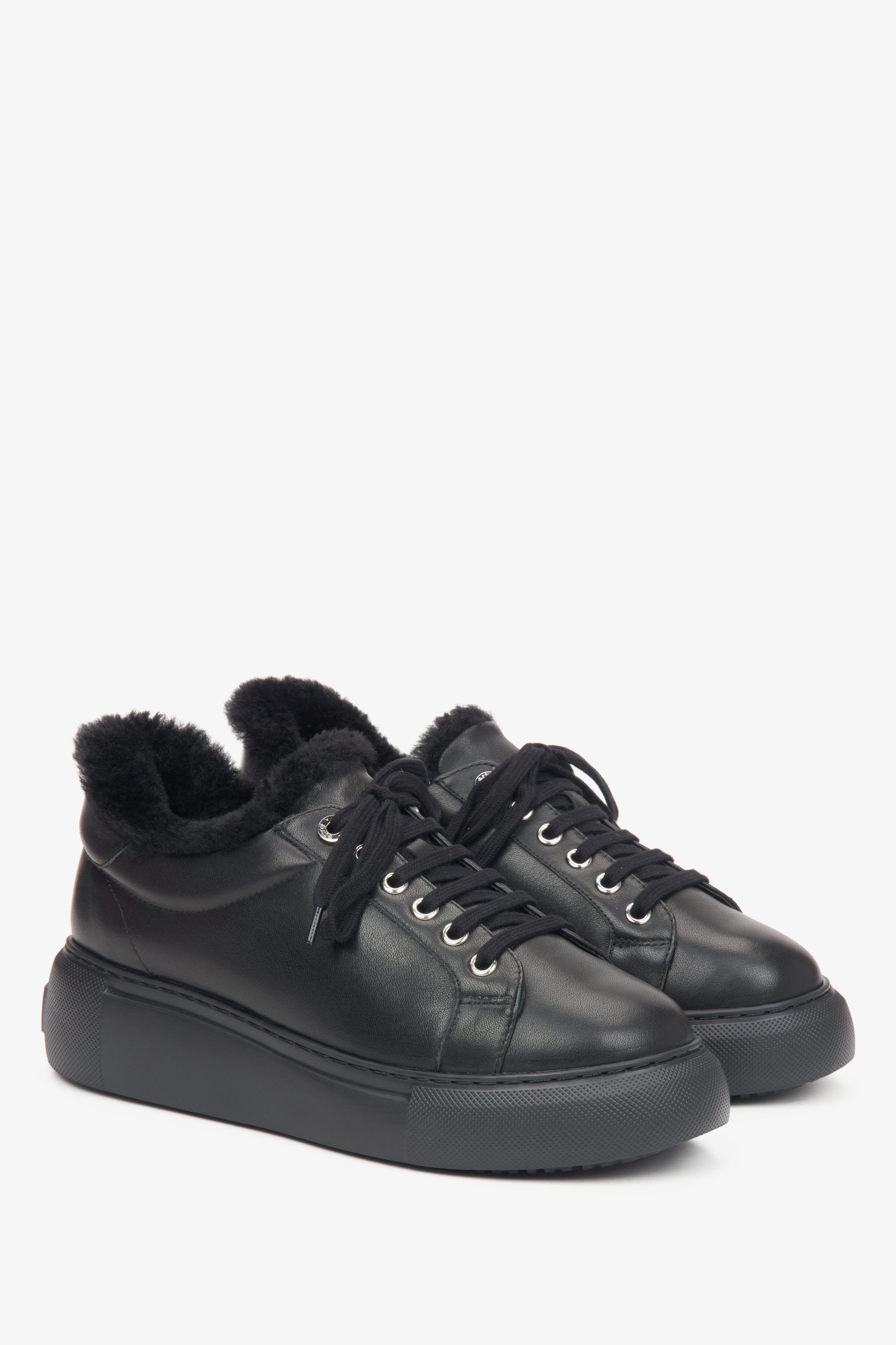 Black Low-Top Winter Sneakers for Women Featuring a Fur Lining by Estro