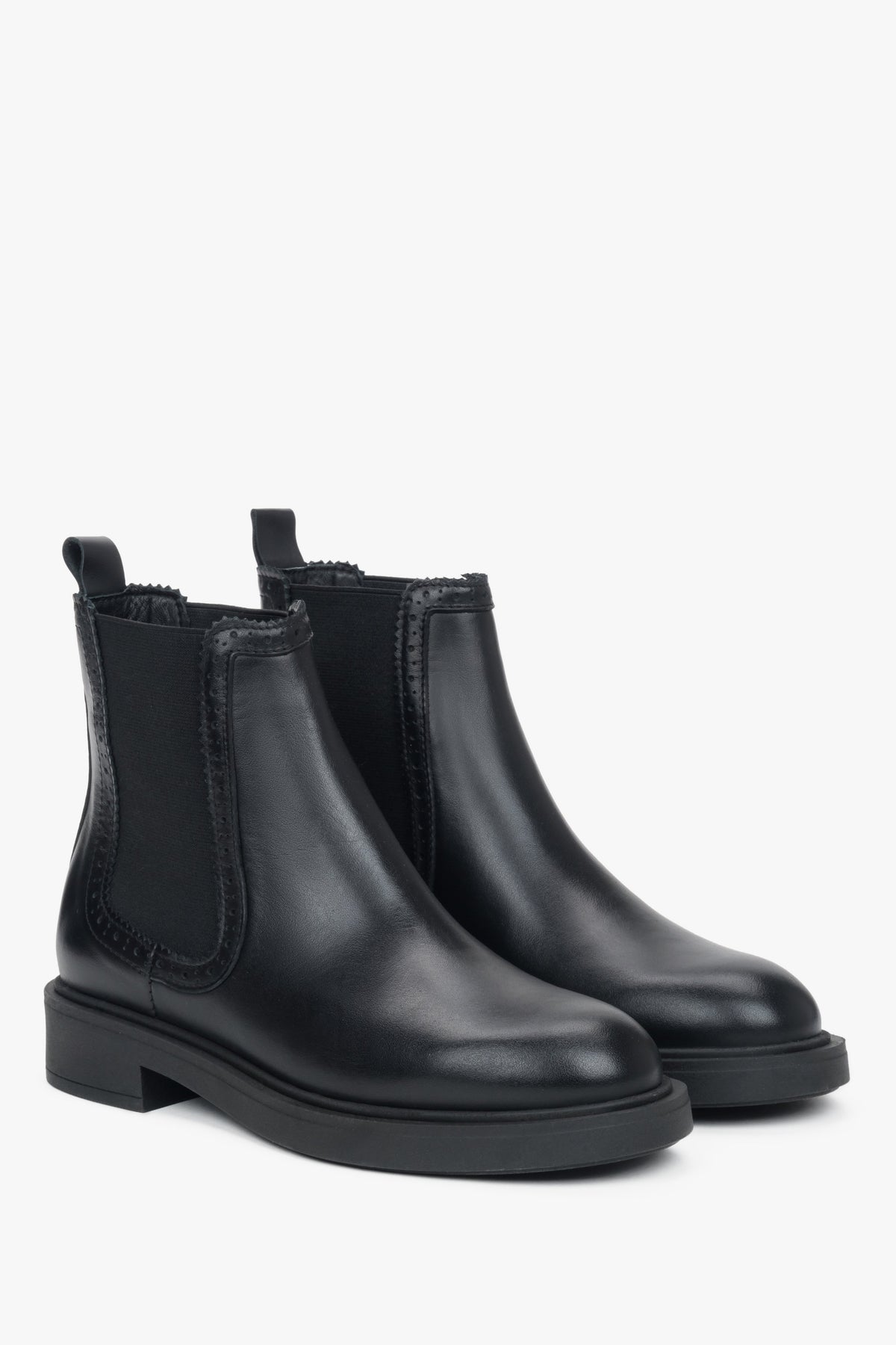 Women's black Chelsea boots with perforation, made of premium Italian genuine leather.