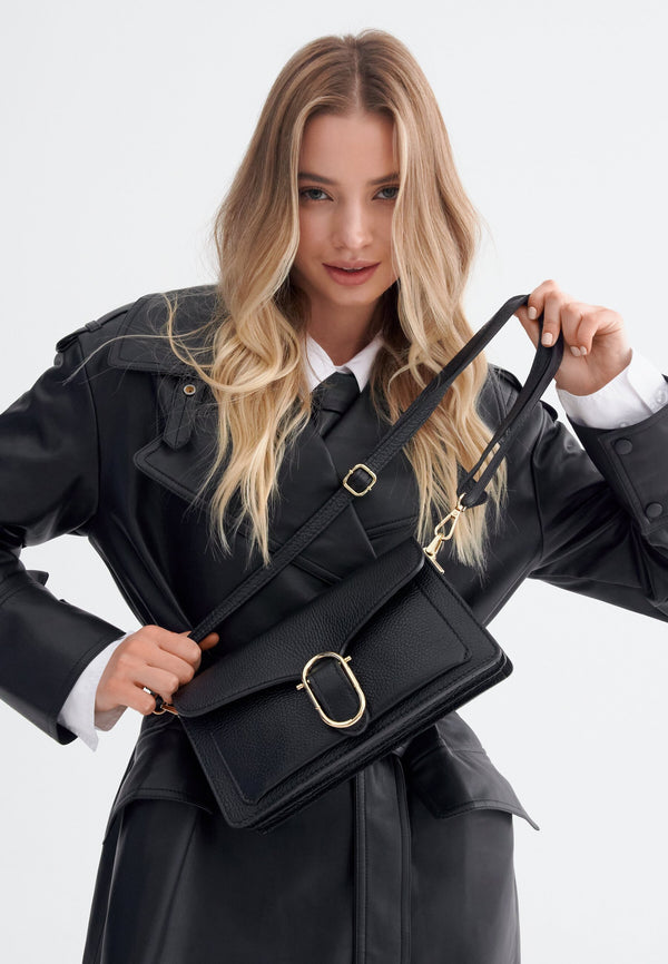 Black Estro women's shoulder bag with gold elements.