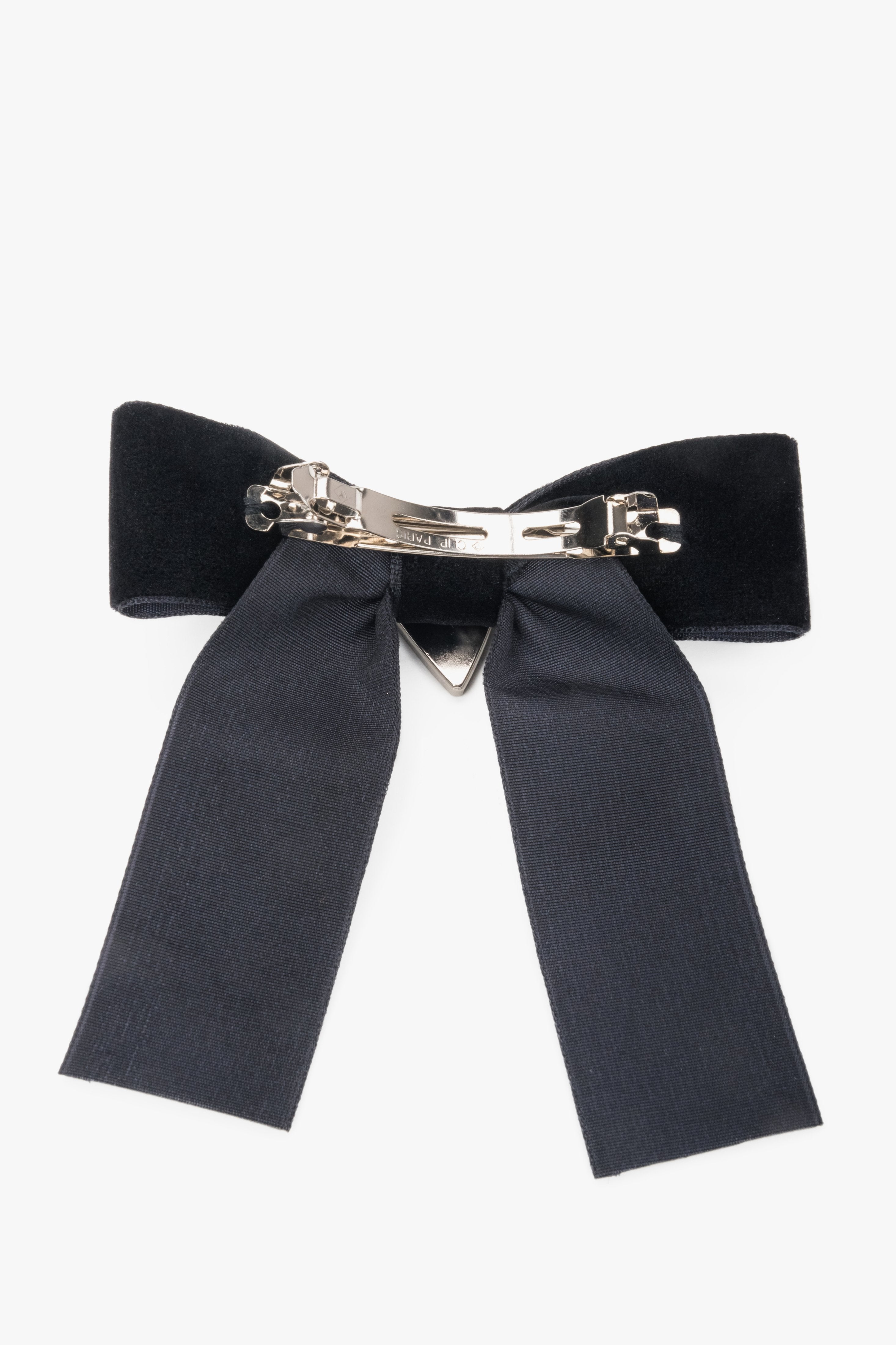 Stylish Black Textile Hair Bow Clip for Women by Estro - reverse.