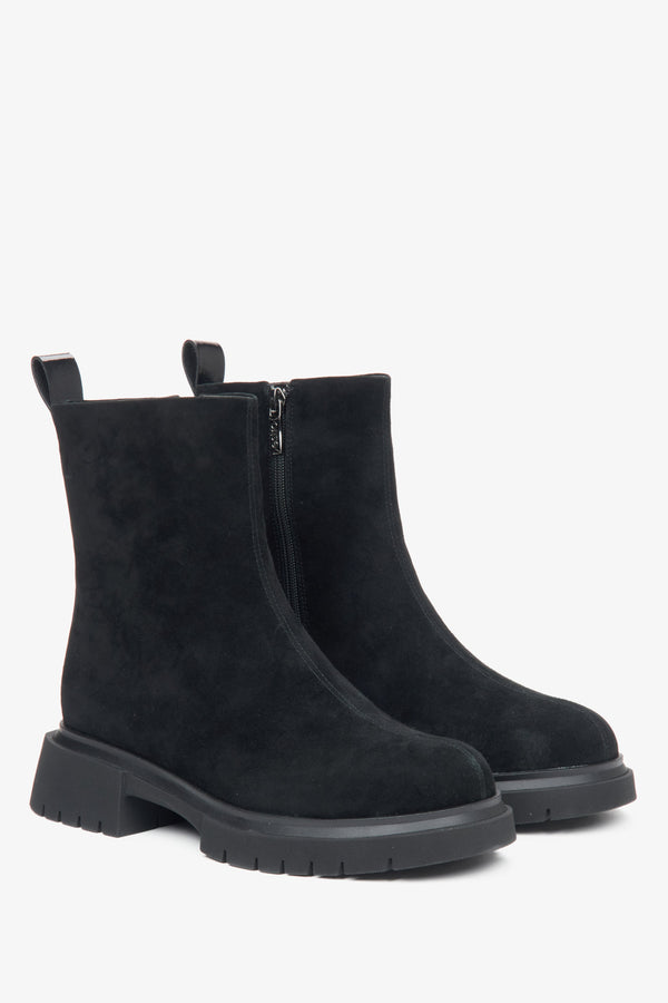 Black Ankle Boots for Women in Winter with Genuine Velour and Wool Lining by Estro.