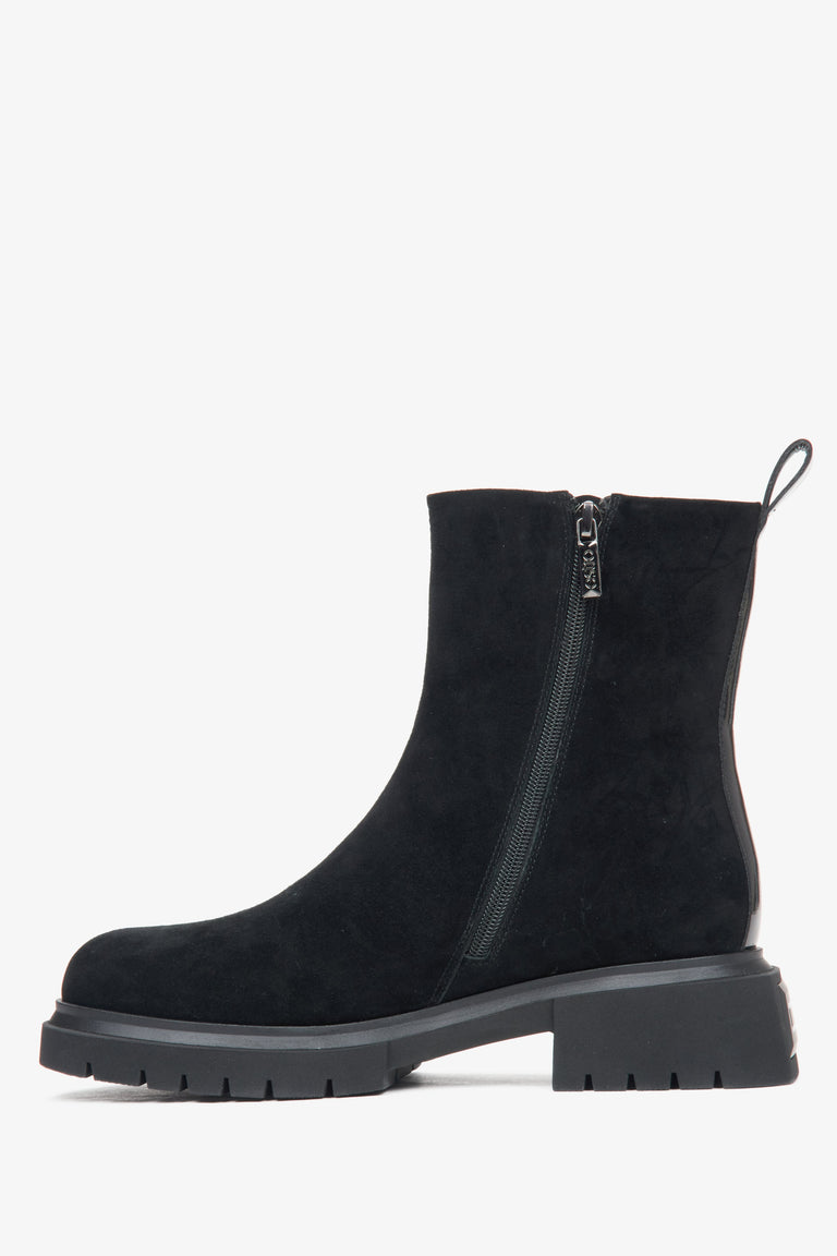 Stylish Black Women's Winter Ankle Boots in Genuine Velour with Wool Lining by Estro - shoe's sideline.