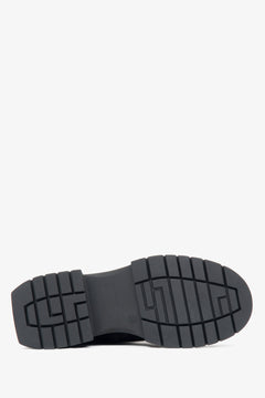 Black Winter Ankle Boots for Women with Wool Lining Made from Genuine Velour by Estro - a close-up on the shoe's sole.