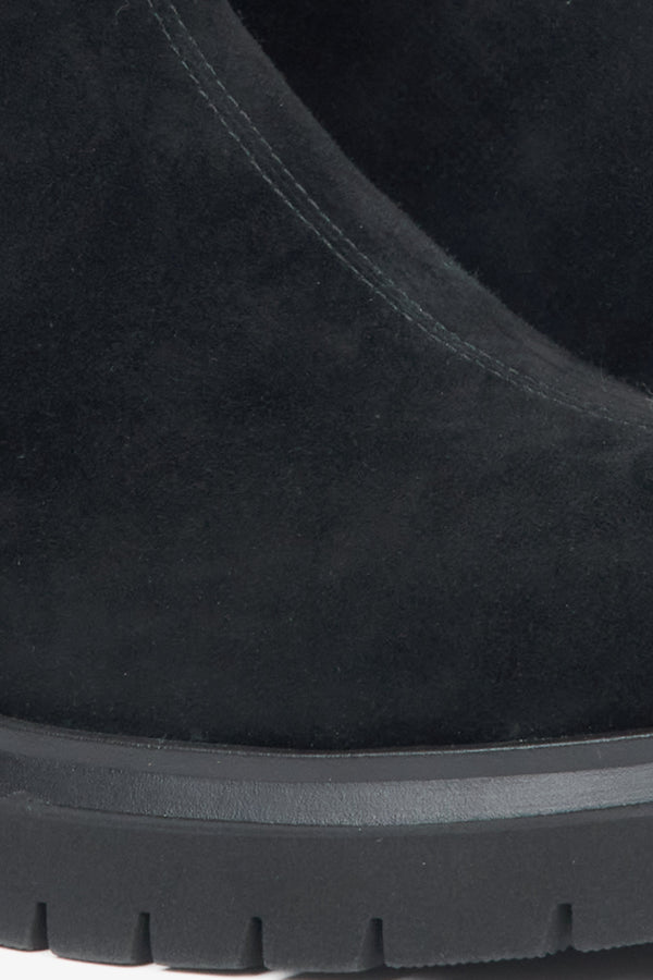 Women's Black Velour Ankle Boots - details.