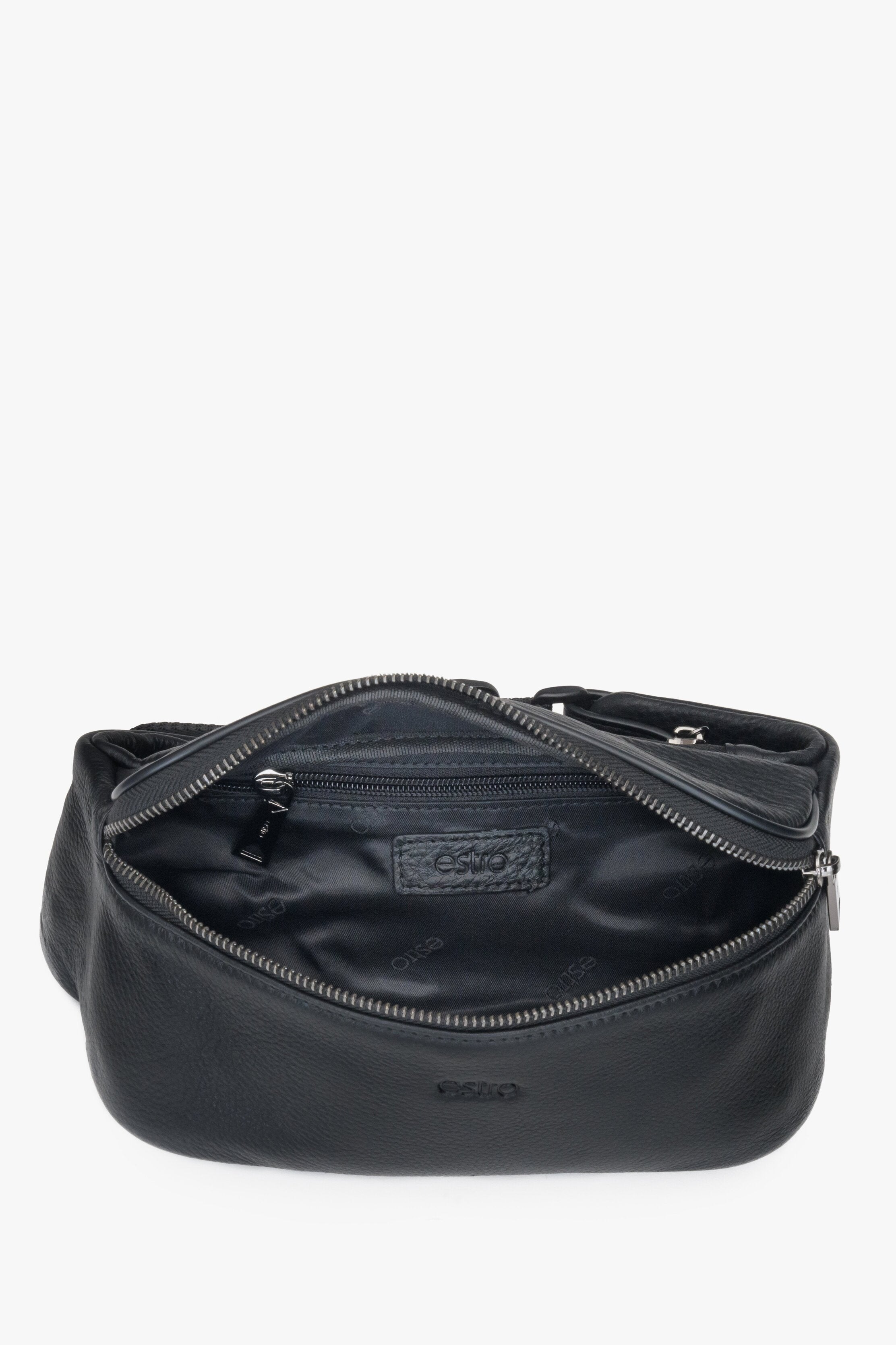 Men's Black Waist Bag made of Genuine Leather Estro ER00106848