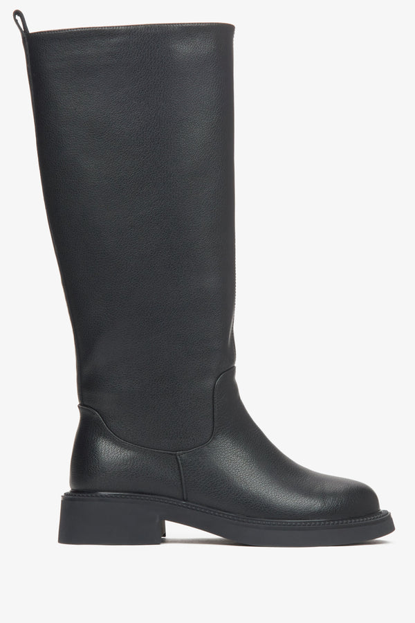 Black Genuine Leather Knee-High Boots for Women with a Wide Calf..