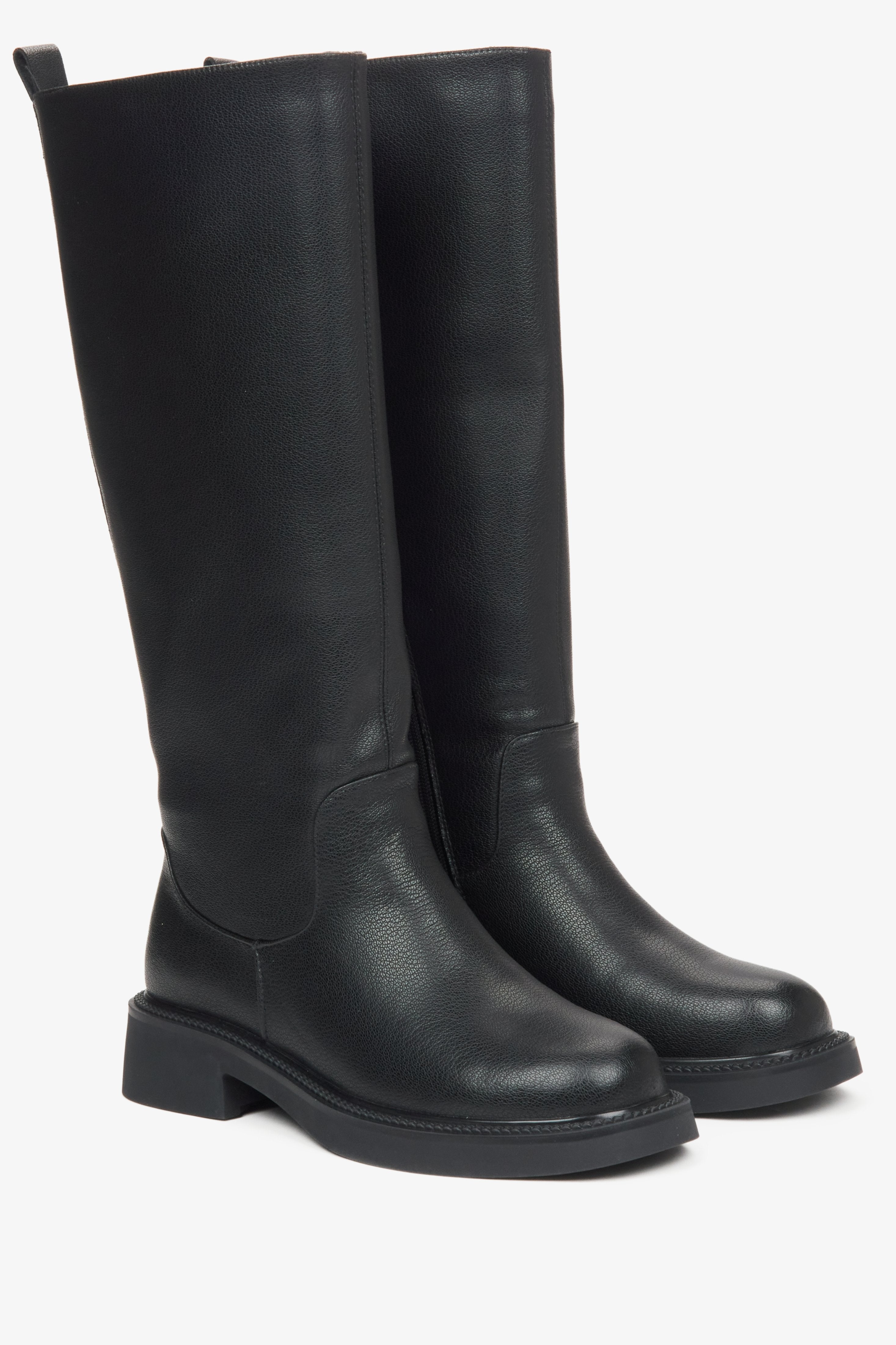 Women's Wide-Calf Knee-High Boots in Black Genuine Leather.