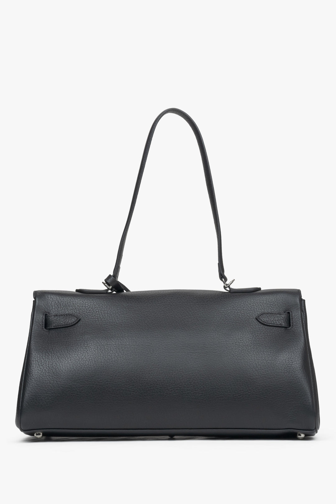 Elegant black shoulder bag for women with silver-tone hardware, crafted by Estro - reverse.