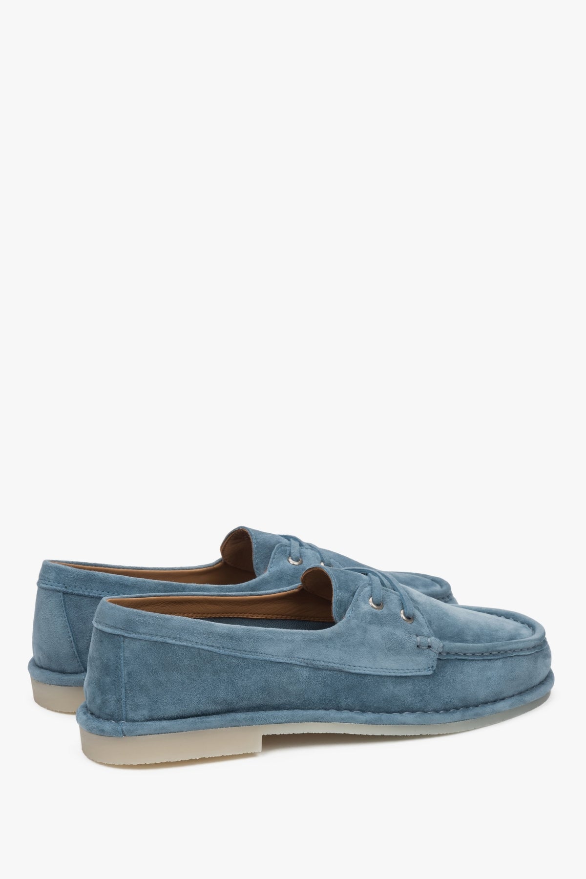 Blue Estro women's loafers, made of velour and laced in a nautical style.