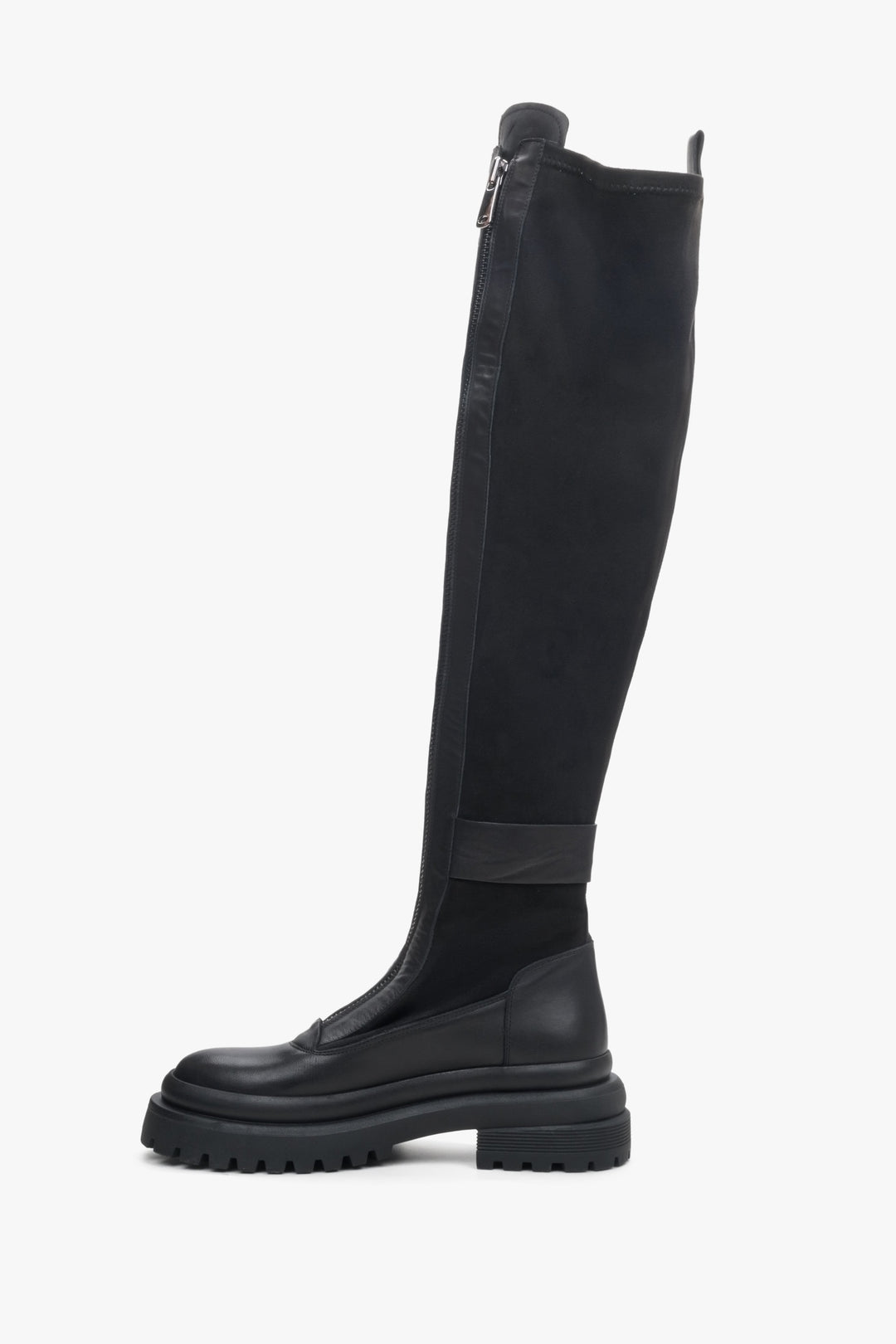 Women's knee-high boots in black velour and leather Estro - shoe profile.