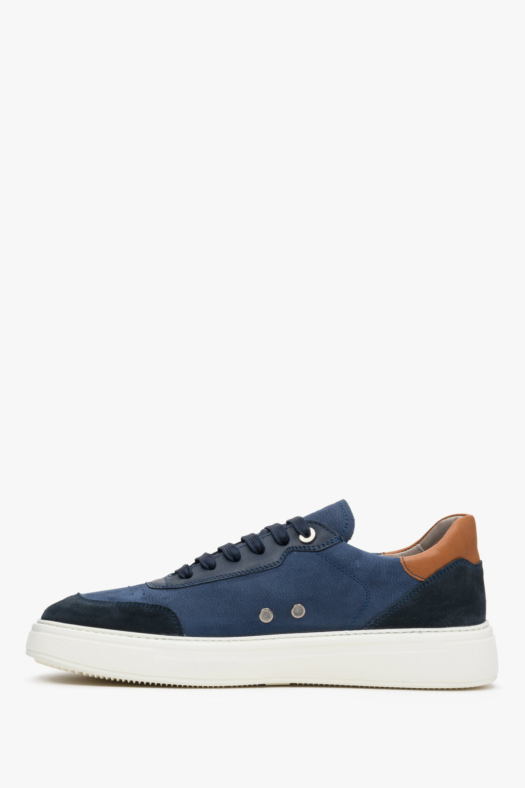 Spring sneakers for men made of nubuck and natural leather in blue-brown color.