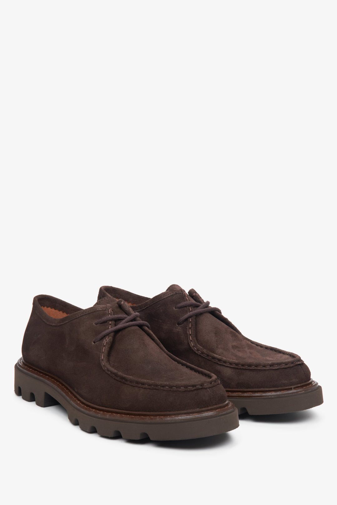 Men's dark brown boots made of genuine velour with short lacing by Estro.