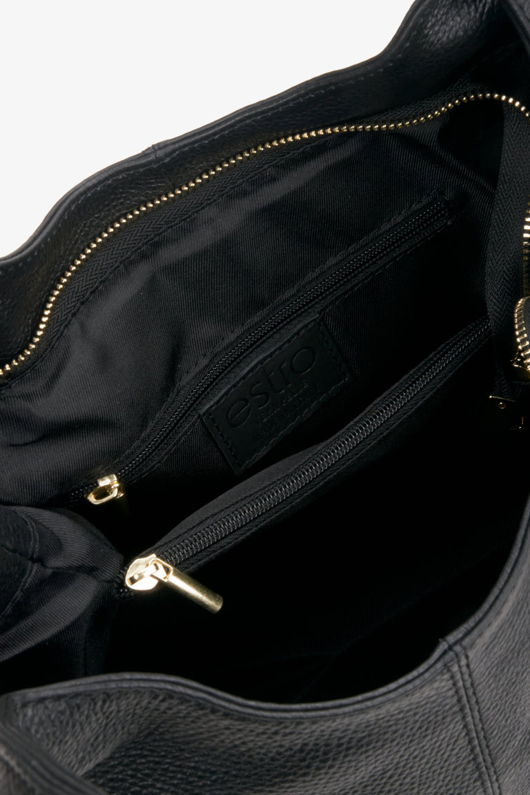 Black leather shopper bag handmade in Italy - bag's inside.