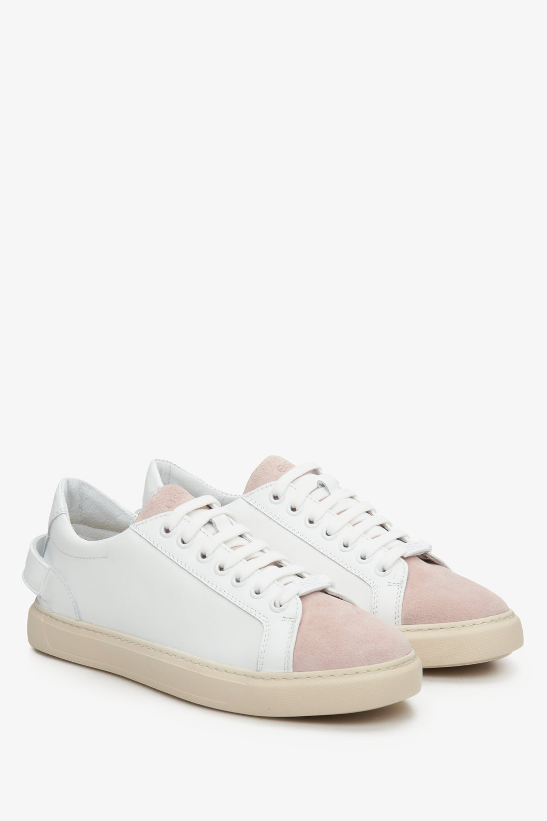 Women's White & Pink Sneakers made of Genuine Leather and Velour Estro ER00112839.