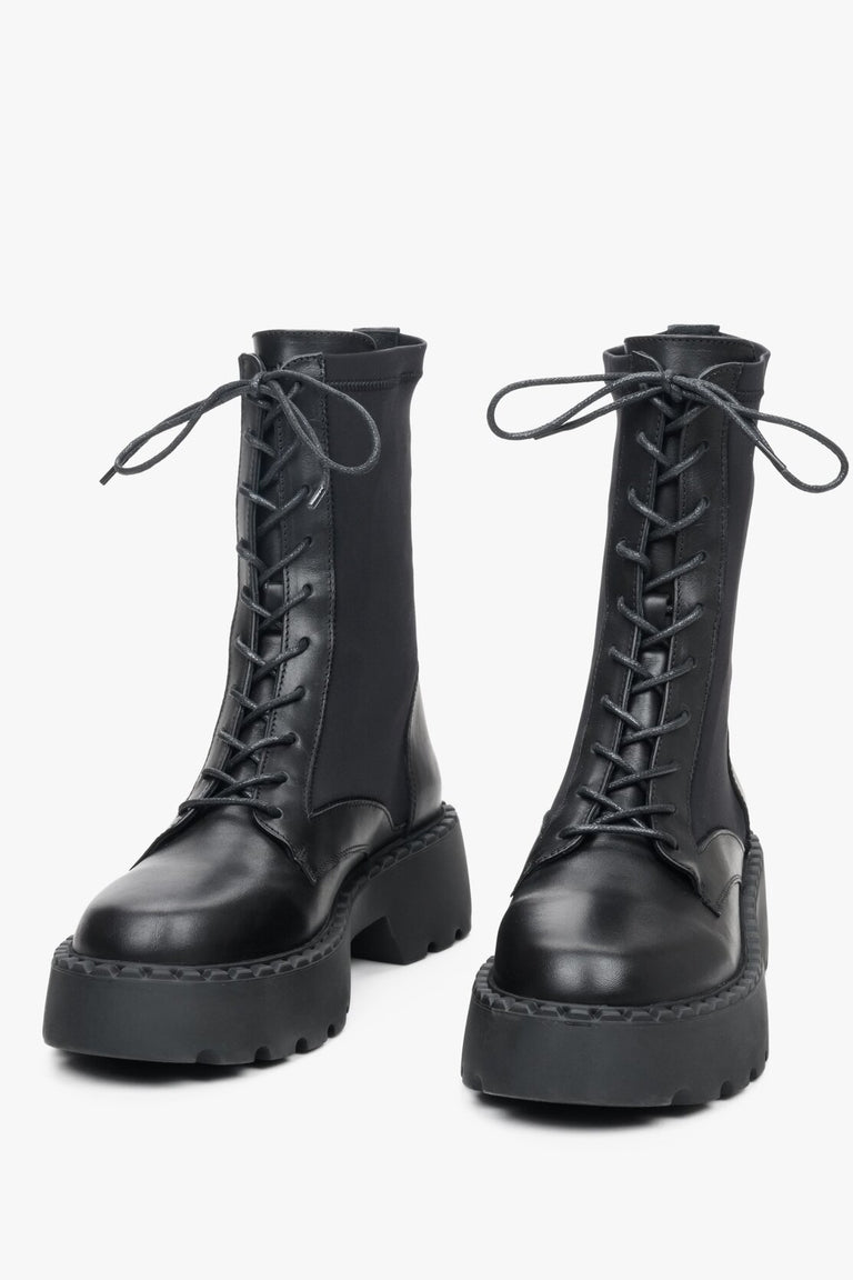 Women's black transitional leather boots with elastic upper by Estro.