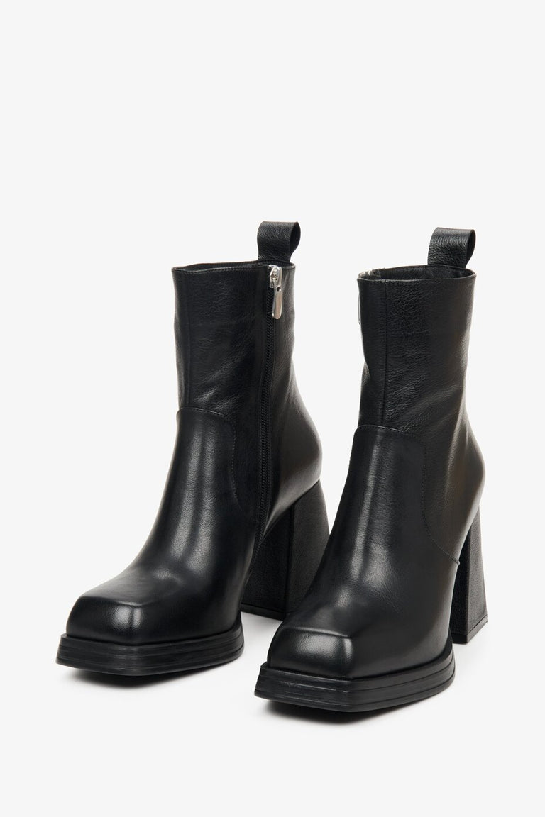 Women's black leather ankle boots for fall by Estro.