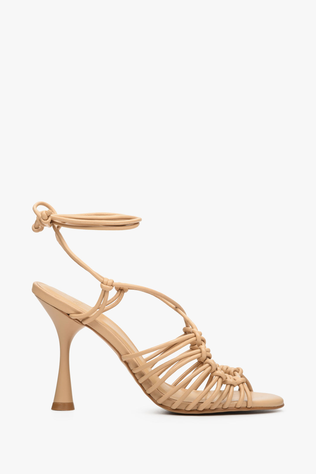 Women's beige leather lace-up sandals by Estro - shoe profile.