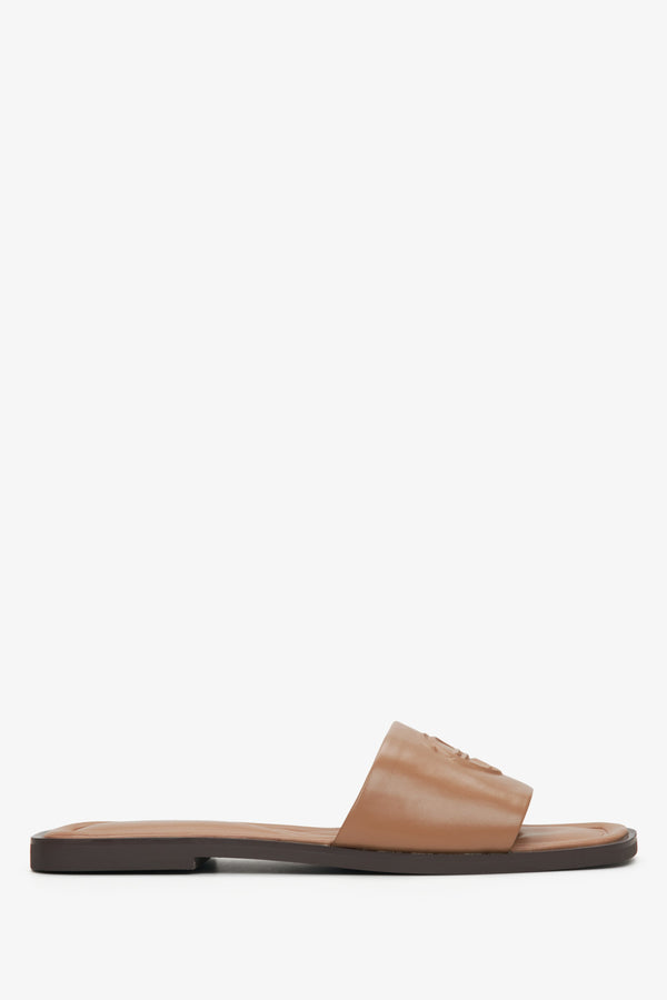 Women's Brown Leather Slides Estro ER00115489.