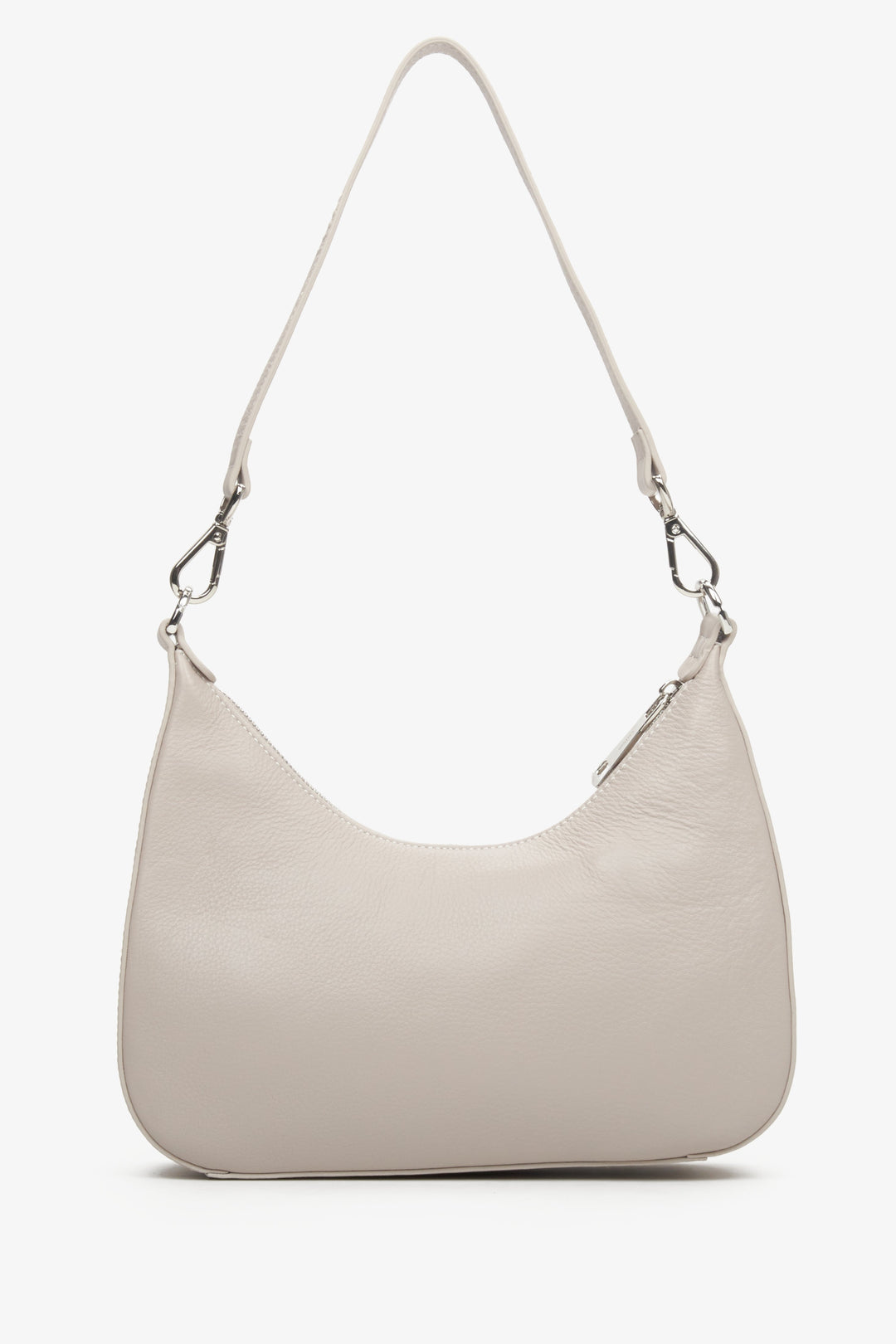 Light beige baguette bag made of genuine leather.