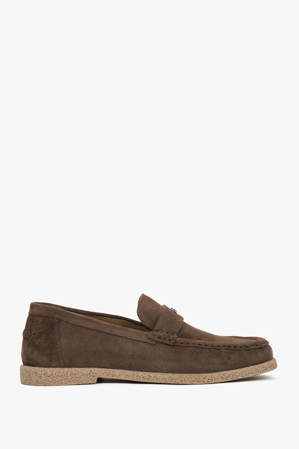 Women's Brown Loafers in Premium Italian Velour Estro ER00118045.