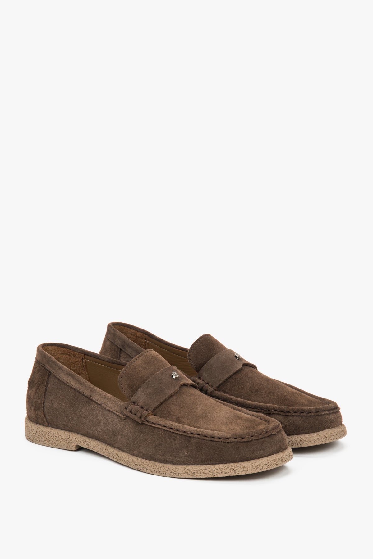 Women's brown loafers with a collapsible heel, made of premium Italian genuine velour.