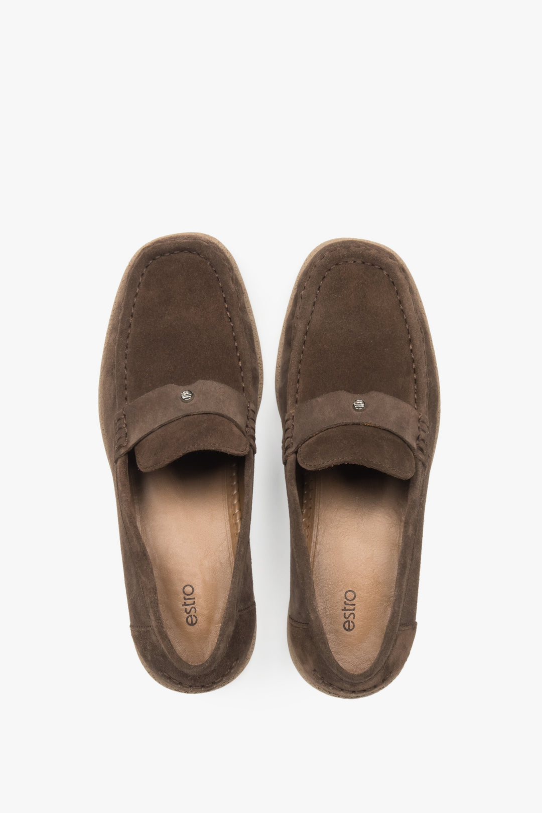 Brown loafers for women with a soft, collapsible heel, crafted from high-quality premium Italian velour.
