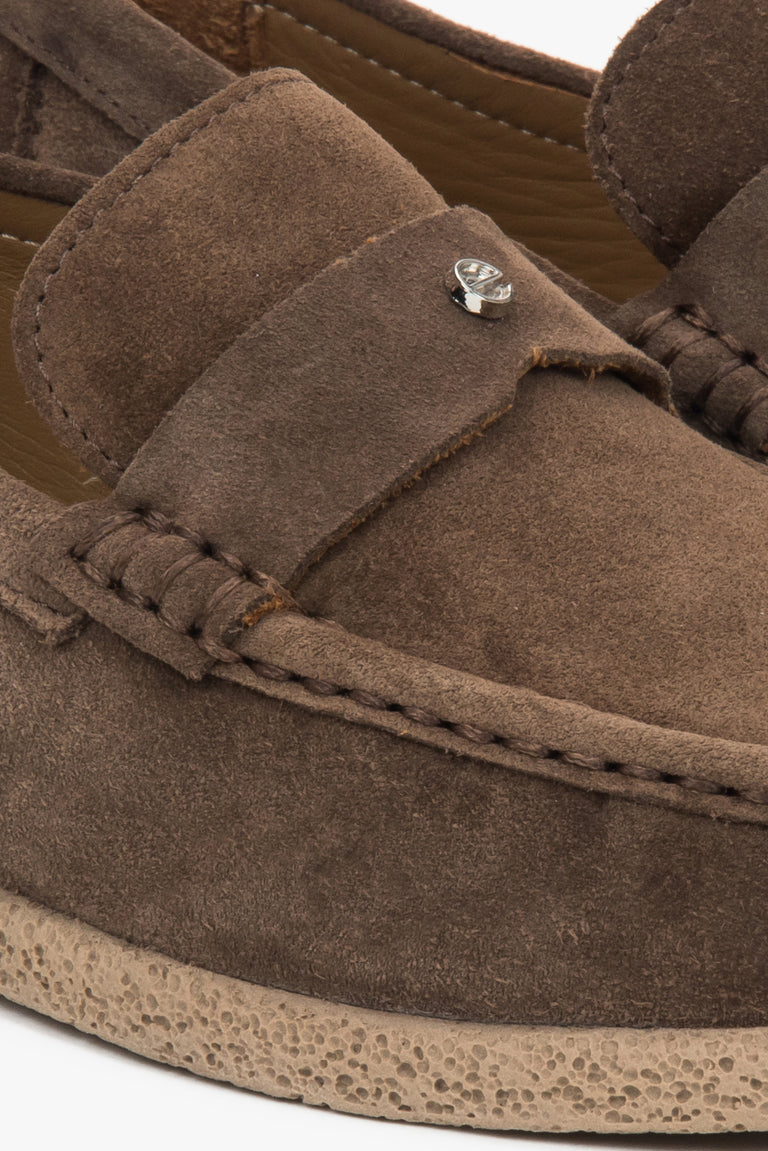 Premium Italian genuine velour crafted into women's brown loafers with a functional fold-down heel.