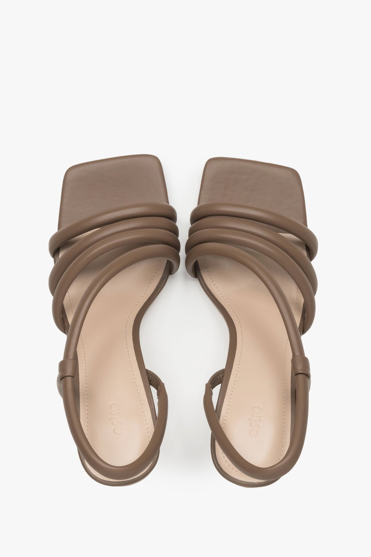 Heeled women's strappy sandals made of genuine leather in brown by Estro.
