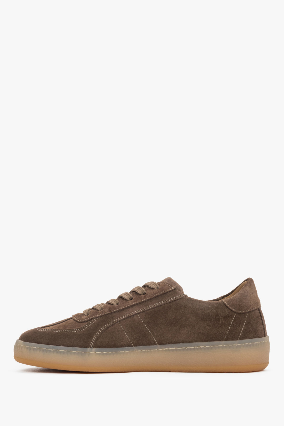 A pair of brown women's sneakers crafted from premium Italian genuine velour.