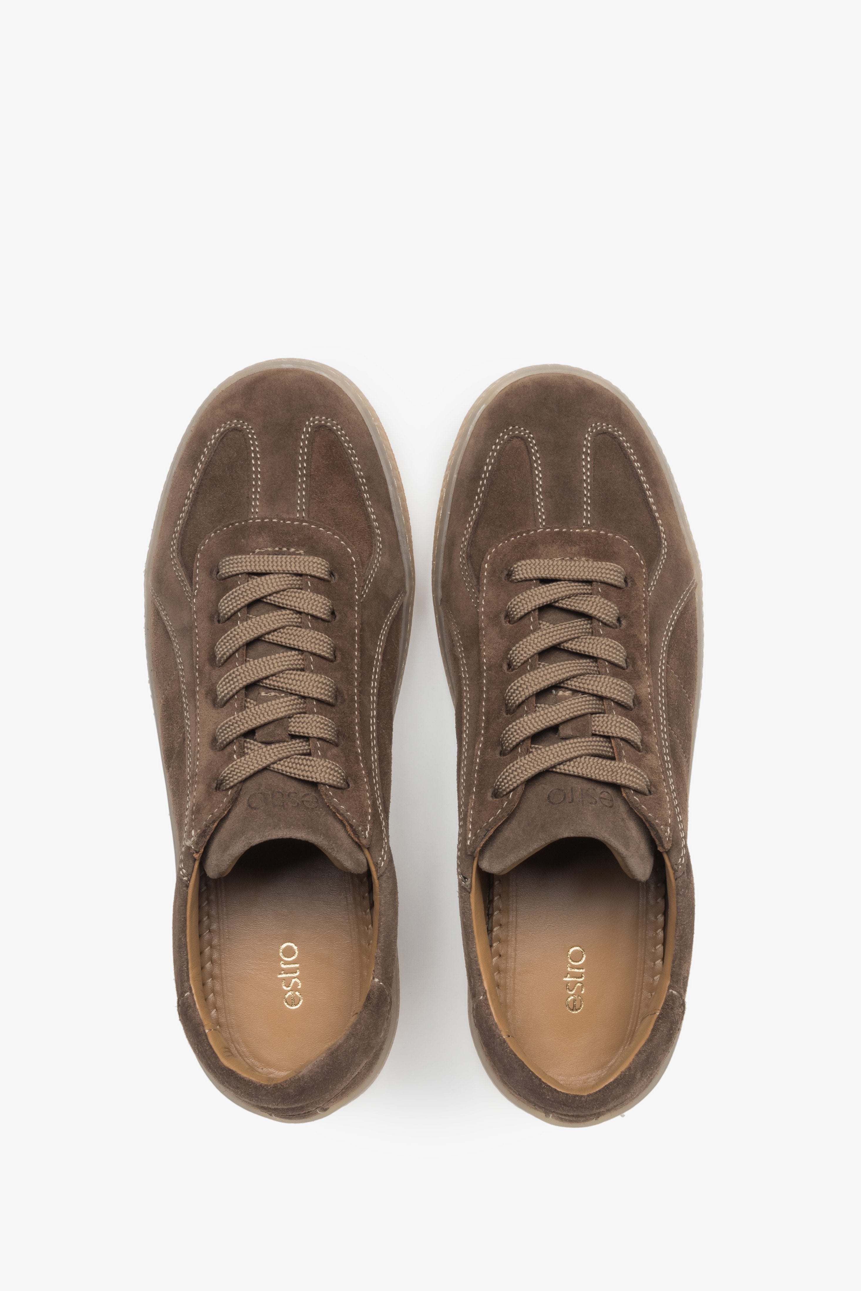 Brown sneakers for women, featuring an upper of premium Italian genuine velour.