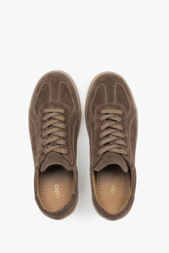 Brown sneakers for women, featuring an upper of premium Italian genuine velour.