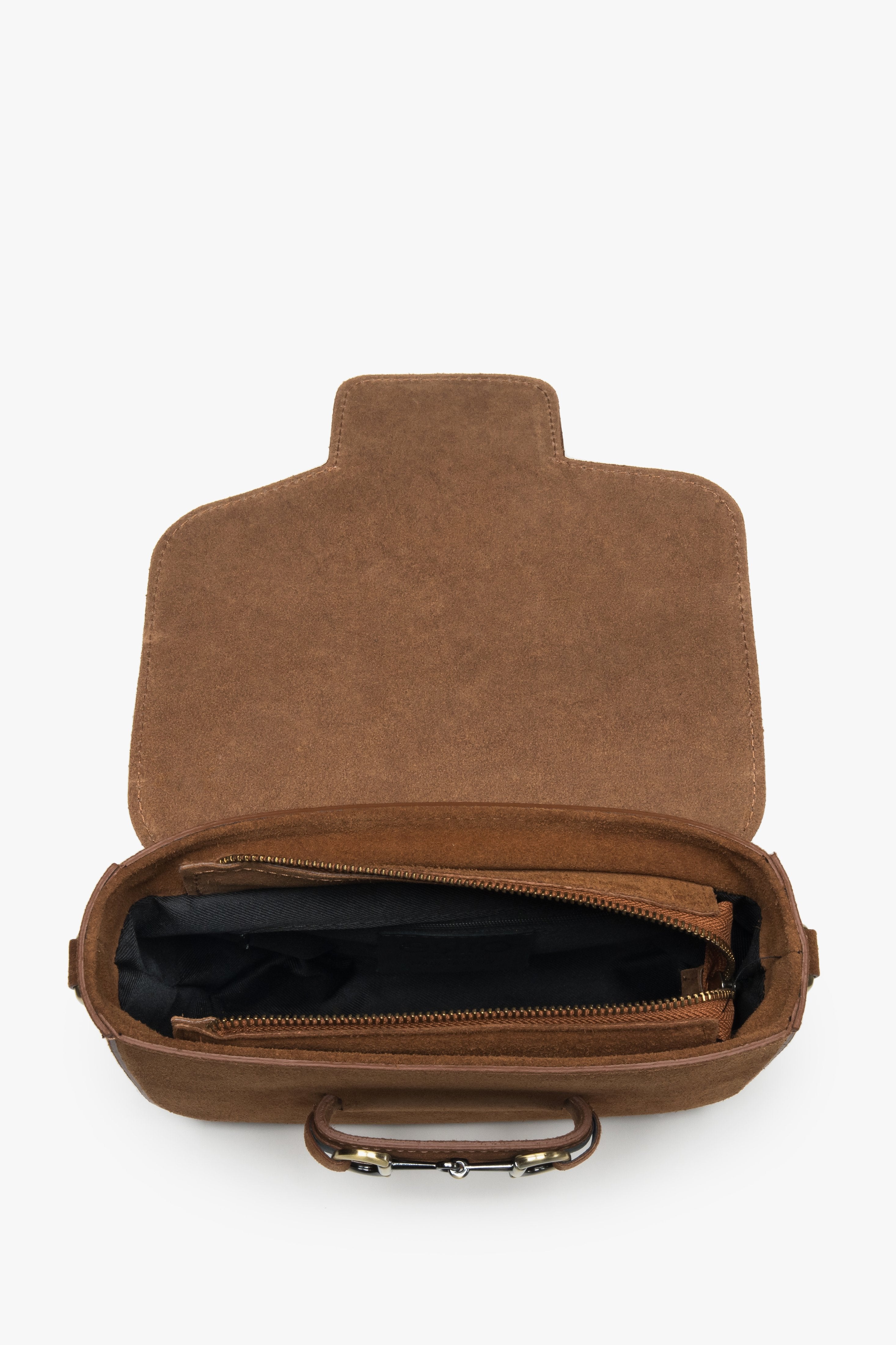 A premium Italian velour shoulder bag for women in a rich brown color by Estro.