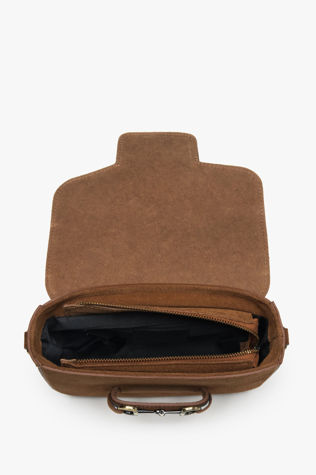 A premium Italian velour shoulder bag for women in a rich brown color by Estro.