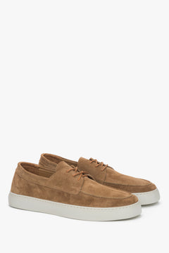 Men's Light Brown Lace-up Moccasins in Premium Italian Genuine Velour Estro ER00119217.