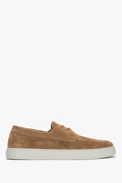 Men's brown lace-up moccasins made of premium Italian genuine velour.