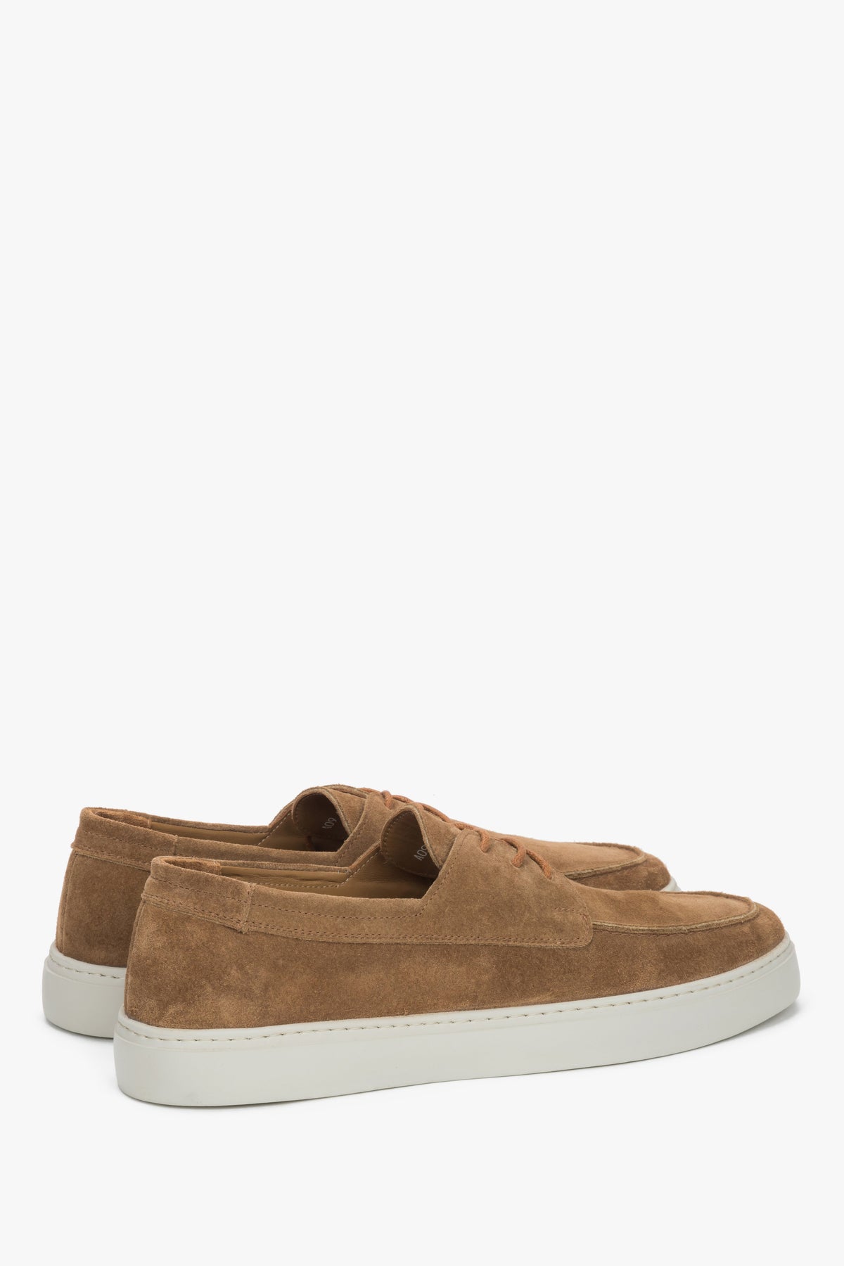 A pair of men's lace-up moccasins made from premium Italian velour in a rich brown color.